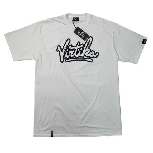 Virtika T Shirt Mens XLT Tall White Spell Out Logo Crew Neck Cotton Blend New - Picture 1 of 9